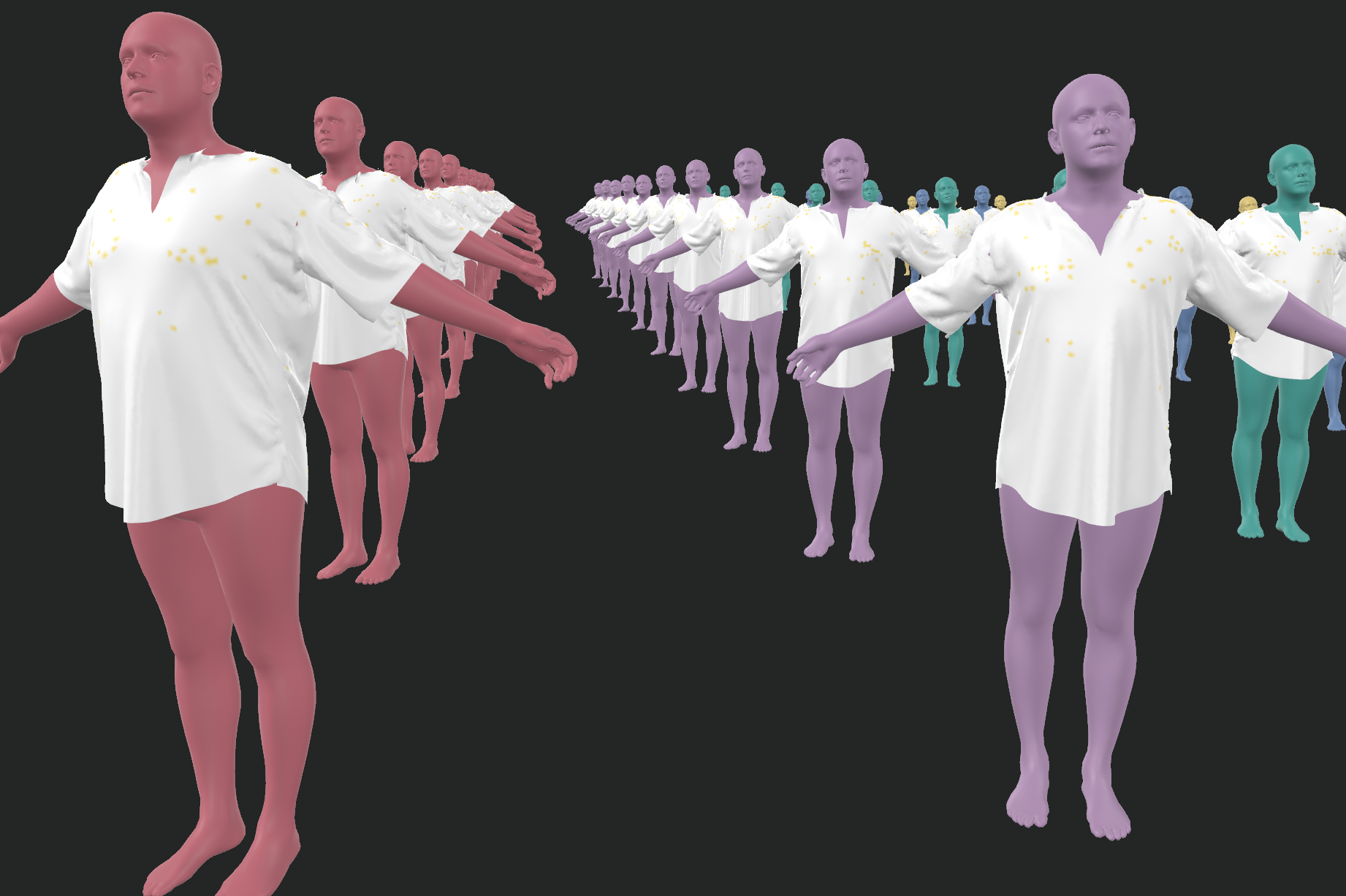 Lineup of virtual fit models in various sizes